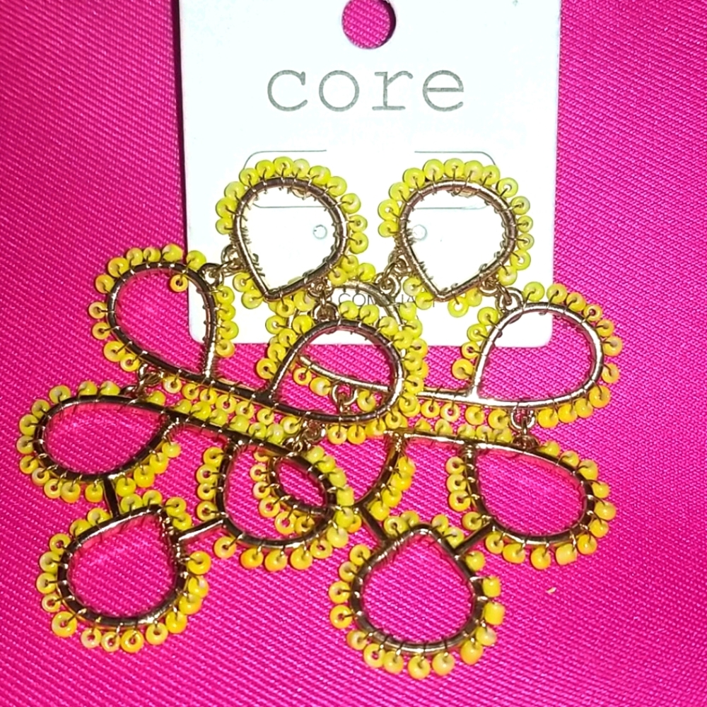 Large Statement Earrings Yellow Beads
